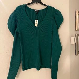 Express puff sleeve forest green ribbed sweater xl